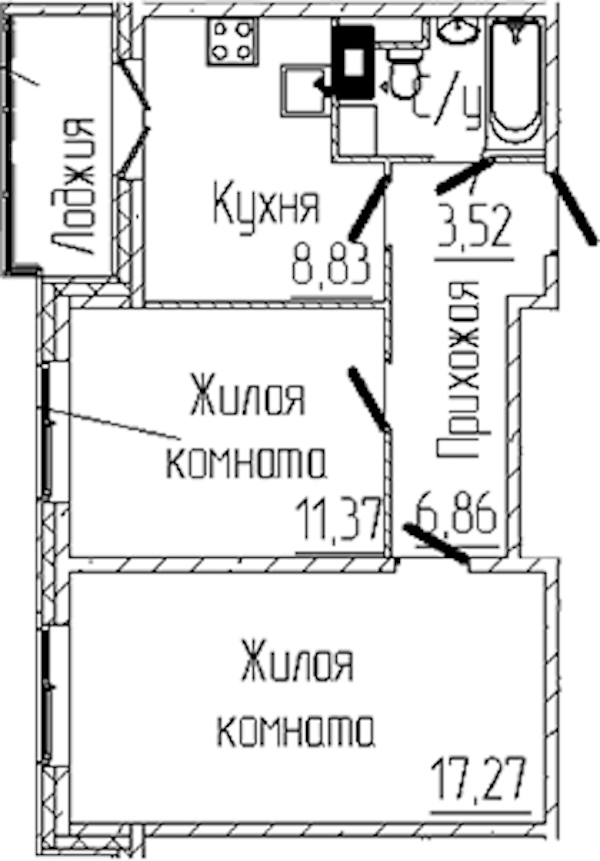 2-комнатная квартира 49.66 м², 5/6 эт., ЖК «SERTOLOVO PARK»